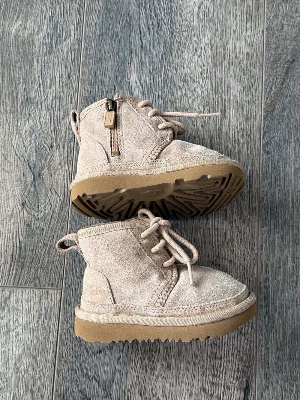 UGG Kids Tan Suede Ankle Boots with Lace and Side Zip